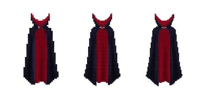 Mosaic pixel style dark cape icons with red and black colors in retro gaming design vector