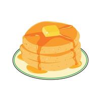 A Stack of Fluffy Pancakes on a Plate with Syrup and Butter. vector