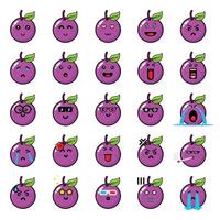 A set of purple plums with different expressions vector