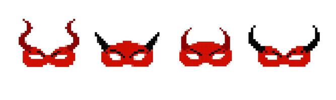 Mosaic pixel art red devil masks with horns in various styles and designs vector
