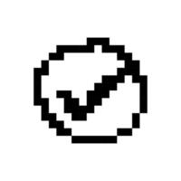 Mosaic pixel icon of check mark symbol with retro style in black and white design vector