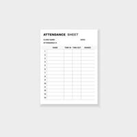 Attendance sheet form with simple layout for monitoring student participation and engagement vector