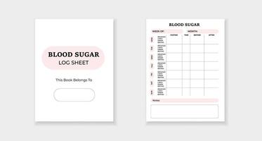 Blood sugar log sheet template for daily monitoring of glucose levels and health management vector