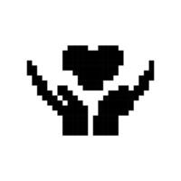Pixel heart icon with black and white mosaic design for retro styled digital projects vector