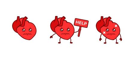 Heart expressions with help sign and sad faces representing emotions and feelings vector