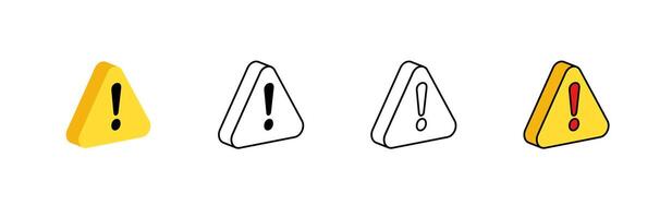 Icon collection of warning symbols in color and outline variations for caution alerts vector