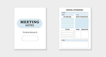 Meeting notes and travel itinerary template for organized planning and documentation vector