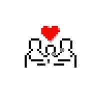 Mosaic pixel art icon of three figures with a red heart above them representing love vector