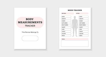 Body measurement and mood tracker forms for personal progress and well being management vector