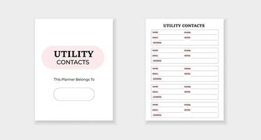 Utility contacts form with sections for name email phone address and notes vector