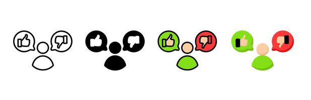 Icon set of feedback variations with thumbs up and down illustrating approval or disapproval vector