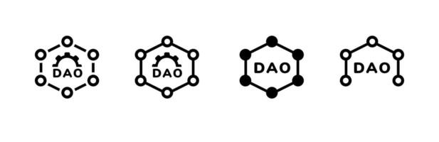 Four black line dao logos with hexagonal and circular shapes in a simple modern design vector