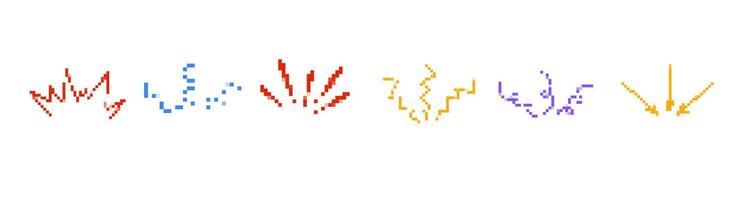 Mosaic pixel art symbols with colorful flames and vibrant pixelated fire elements vector