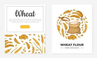 Wheat web pages set. Bakery and pastry shop, organic healthy products mobile application templates vector