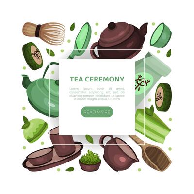 Tea ceremony web banner. Traditional Japanese and Chinese tea ceremony landing page illustration