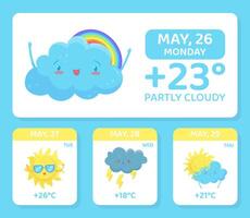 Weather widget. Daily weather forecast application illustration vector