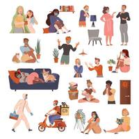 People Character Self Isolation and Quarantine Due to Coronavirus Set vector