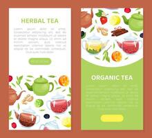 Herbal tea landing web banners set. Organic healthy drinks mobile application templates illustration vector