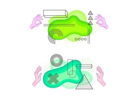 Human hands with geometric shapes and abstract colorful spots set illustration vector
