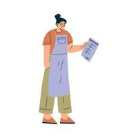 Woman Waitress at Cafe Standing in Apron with Menu Illustration vector