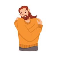 Bearded Man Hugging Himself as Self Embrace Gesture Illustration vector