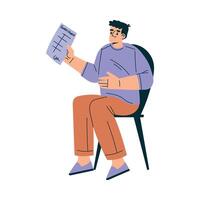 Man Character in Cafe Sitting on Chair with Menu Illustration vector