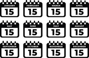 Twelve calendar icons showing the fifteenth of each month vector