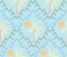 Ikat Pastel Coconut Palm Pattern. Soft Tropical Seamless Background vector