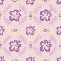 Lavender Pixel Hibiscus Pattern. Soft Seamless Tropical Design. Soft lavender pixel floral pattern featuring hibiscus flowers in pixel art style. Perfect for textiles, wallpapers, and kawaii designs. vector