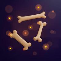 3d Halloween bones banner. Three-dimensional illustration design for spooky party invitation. Autumn evil night concept poster. Happy scary Skeleton character on glowing card. vector