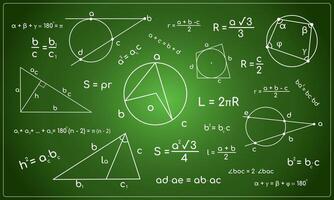 Math geometry formulas on green chalkboard illustration vector