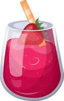 Strawberry juice illustration in glass with straw and fruit vector