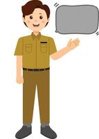 A cartoon man in uniform holding a speech bubble vector