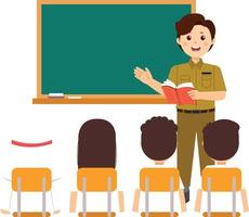 A teacher is teaching his students in front of a blackboard vector