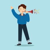 A man is blowing a horn with confetti vector