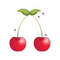 Two cherries with leaves on a white background vector