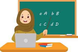 A woman in hijab is teaching a class vector