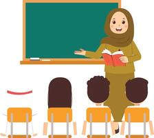 A teacher with students in front of a blackboard vector