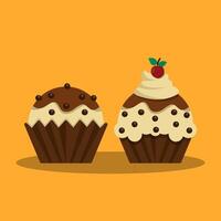 Chocolate Muffins and Cupcake with Flat design style vector