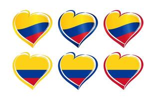 Set of creative Colombian hearts with flag backdrop. Flat and 3D design. Decorative elements. vector