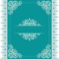 Decorative Flourish Frame Border with Swirl Ornament Element and Teal Background vector