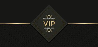 Elegant black and gold VIP invitation card with a textured background and decorative accents vector