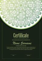 Green Gradient Mandala Certificate Template Design for Formal Recognition vector