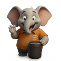 Friendly Cartoon Elephant with Smart Device in Fun Home Setting png
