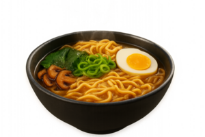 3D Render of Delightful Ramen Bowl with Vegetables and Egg png