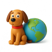 Cartoon Dog Sitting Beside a Globe in a Fun and Colorful Style png