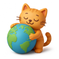 Cute Cat Embracing Earth with Joyful Expression and Playful Design png