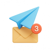 3D Paper Plane Alert Icon on Envelope with Notification Badge png