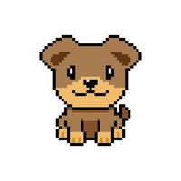 Pixel art a dog in retro style for design. vector