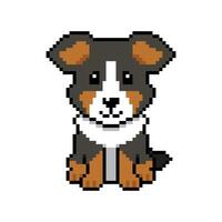 Pixel Bernese Mountain Dog cartoon illustration in retro style vector
